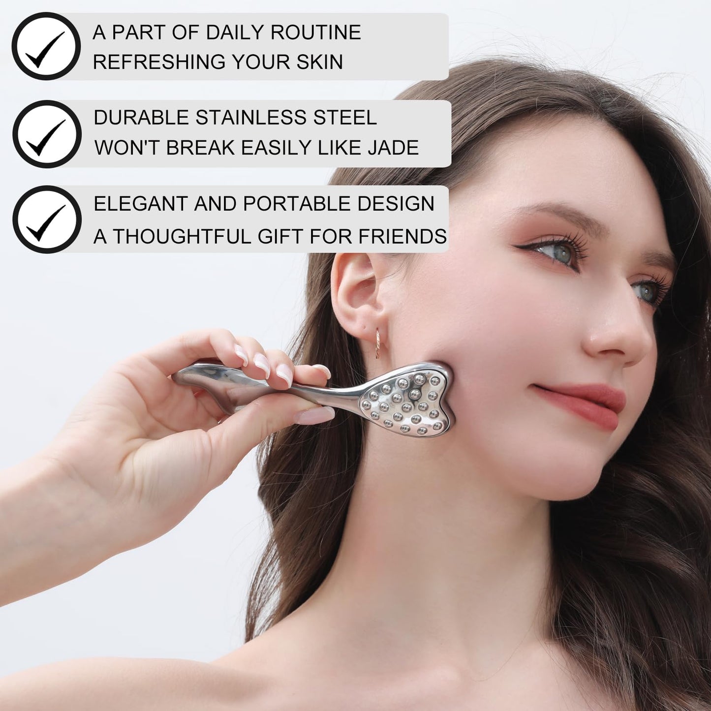 pfefe Stainless Steel Gua Sha & Face Roller, 3-in-1 Dolphin Facial Roller for Esthetician Supplies Women Gift, Skin Care Tool for Puffiness, Wrinkles, Dark Circles (1 Pc)