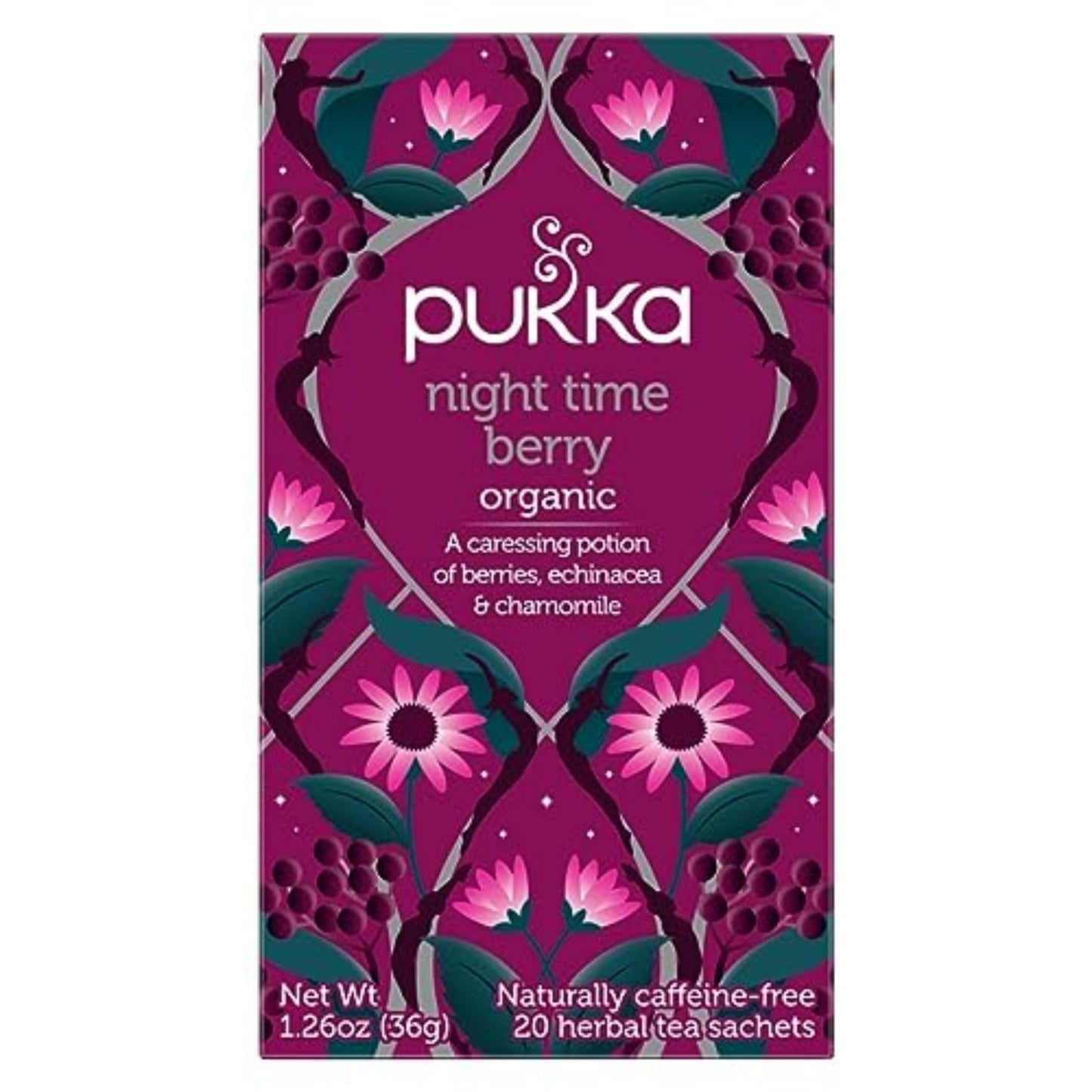 Pukka Night Time Berry Organic Herbal Tea, Soothing Infusion With Chamomile, Lavender & Elderberry, Tea Gift Set For Bedtime Relaxation, Caffeine Free, 80 Total Bags (20ct - Pack of 4)
