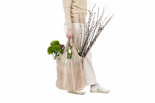 Pure Sage Reusable Grocery Bag - Stylish Shopping Bag for Groceries - Foldable Tote Bag - Medium Size - Natural Mood