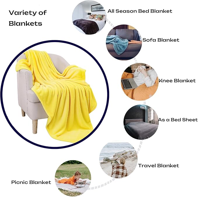 JIAHANNHA Fleece Blanket Queen Size Yellow 90 by 90 Inches Throw Blankets for Bed Sofa Couch 280GSM,Super Soft Cozy and Luxury Bed Blanket for All Season