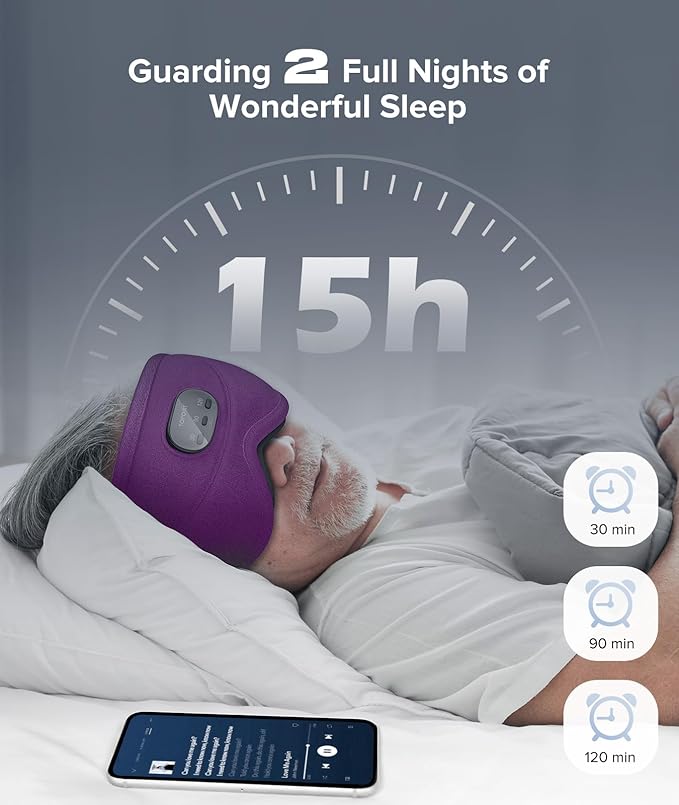 TOPOINT Sleep Mask with Bluetooth Headphones, 3D Eye Mask for Sleep Headphones with White Noise, Total Blackout, 5.4 Bluetooth, Timer, 15 Hours for Women Men, Travel, Meditation, Nap, CPAP Users