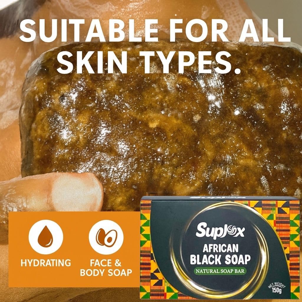 African Black Soap Bar – African Soap for oily Skin, Ghana Black Face & Body Wash | Face and Body moisturizing cleanser 1 Count.