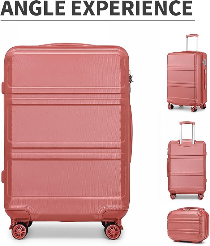 Kono 4 Piece Luggage Sets Expandable(only 28") Lightweight with Spinner Wheels TSA Lock Hardside Travel Rolling Suitcases 20in 24in 28in Carry on and 12in Mini Cosmetic Case Coral Pink