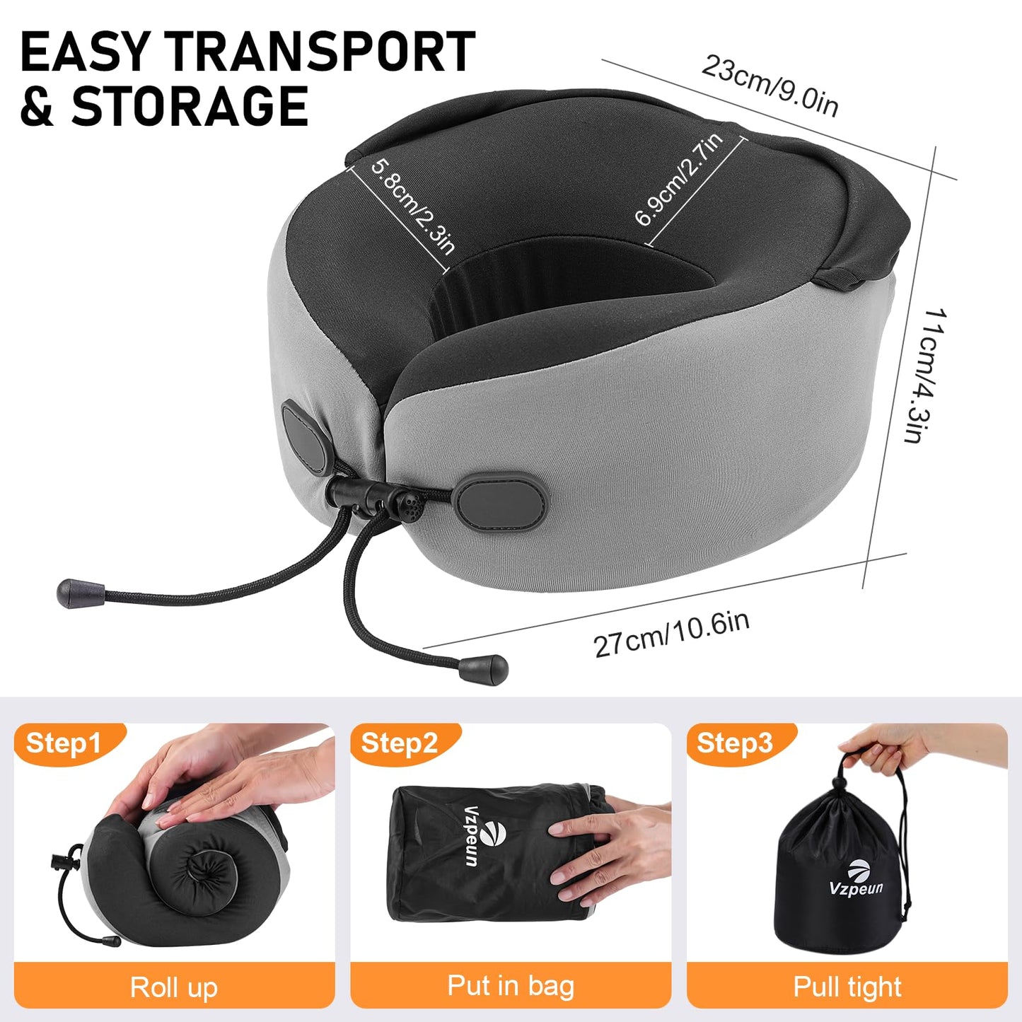 Vzpeun Neck Pillow for Travel - Hooded Memory Foam Plane Pillow for Airplane, Office, Cars Sleeping, Road Trip, Long Flights, Portable Plane Accessories, Includes Eye Mask & Earplugs Blue