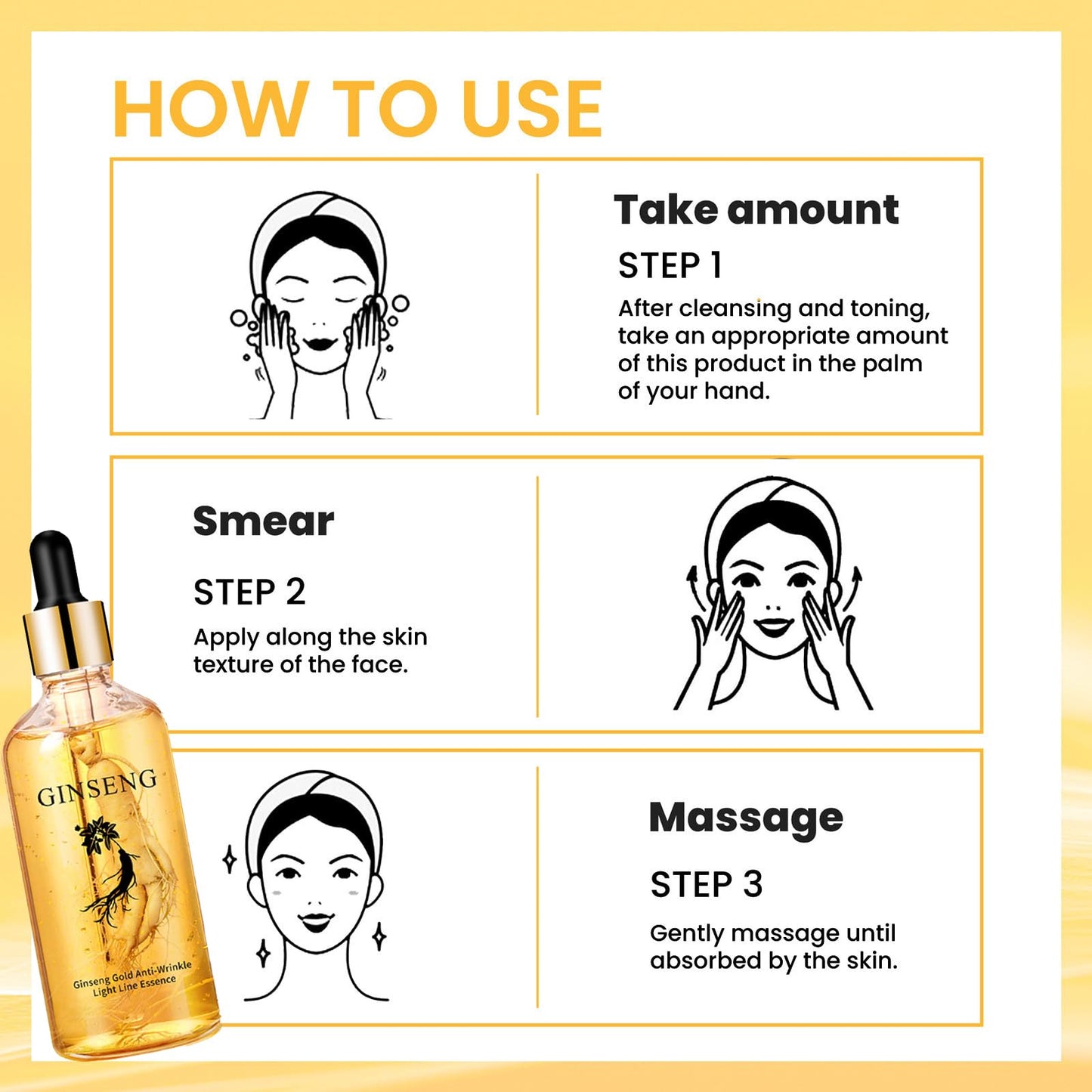 2Pcs Ginseng Polypeptide Anti-Ageing Essence, Ginseng Extract Anti Wrinkle Serum Gold Korean Ginseng Anti Aging Essential Oil for Tightening Sagging Skin Reduce Fine Lines Moisturizer 7 Fl Oz