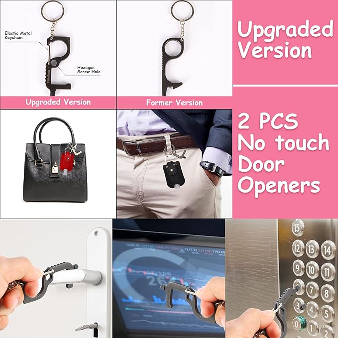 2 PCS Hand Sanitizer Travel Size Spray Case, Premium PU Leather Hand Sanitizer Keychains with Door Opener Tool, Spray or Squeeze, Refillable, Red, Black, Empty