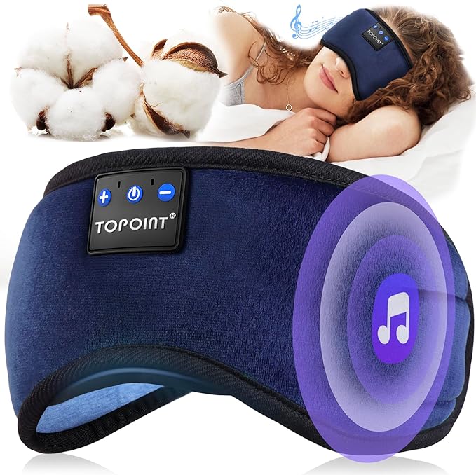 TOPOINT Sleep Headphones, Sleeping Headphones Bluetooth Sleep Mask with Bluetooth Headphones, Aid Sleep Light Blackout Sleeping Eye Mask Headphones for Sleeping Side Sleepers Men Women Girls