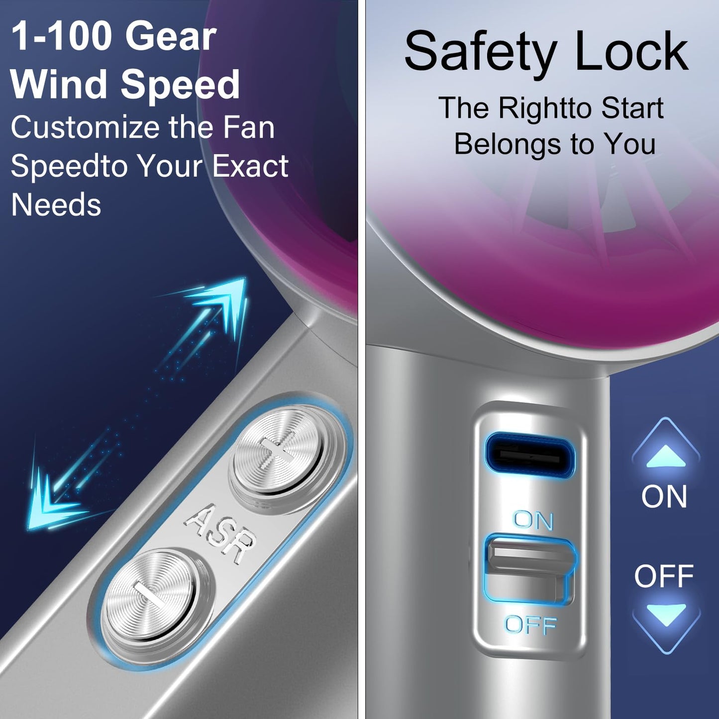 KOQQQ Portable Handheld Fan, Speed (1-100) Adjustable Turbo Personal, 4000mAh Battery Rechargeable Cooling Fan, Digital Display, Gifts for Women Men Travel/Camping/Outdoor (Iron/Fuchsia)