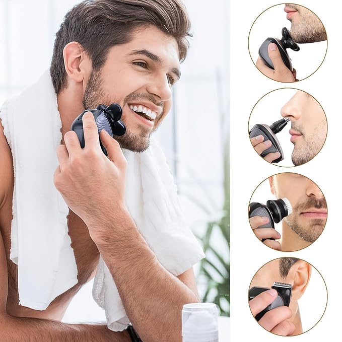 Bald Shavers for Men - Telfun Upgrade 5-in-1 Electric Head Shavers for Bald Men, 100% Waterproof Cordless Razor, Wet/Dry Shaving, 5 Dual Track Heads, Mess-Free Hair Capture