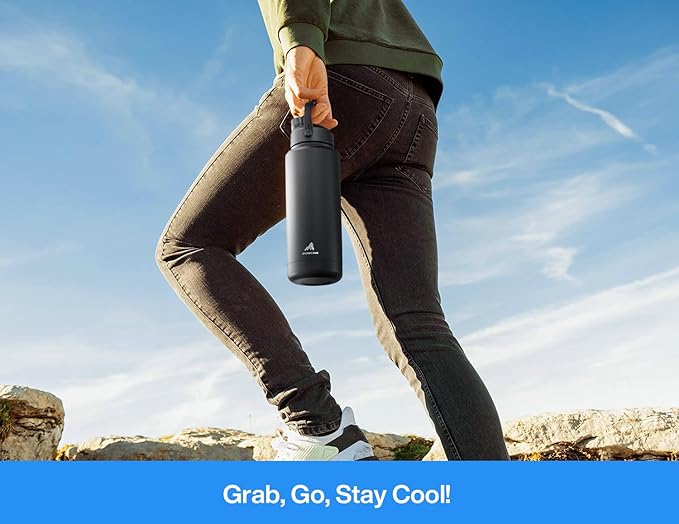 40 oz Insulated Water Bottle with 2-in-1 Straw and Spout Lid, Keep Cold 24H, Leak-Proof, BPA-Free, Double Wall Stainless Steel Water Bottle for Sports, Gym, Travel, and School (Sea Breeze)