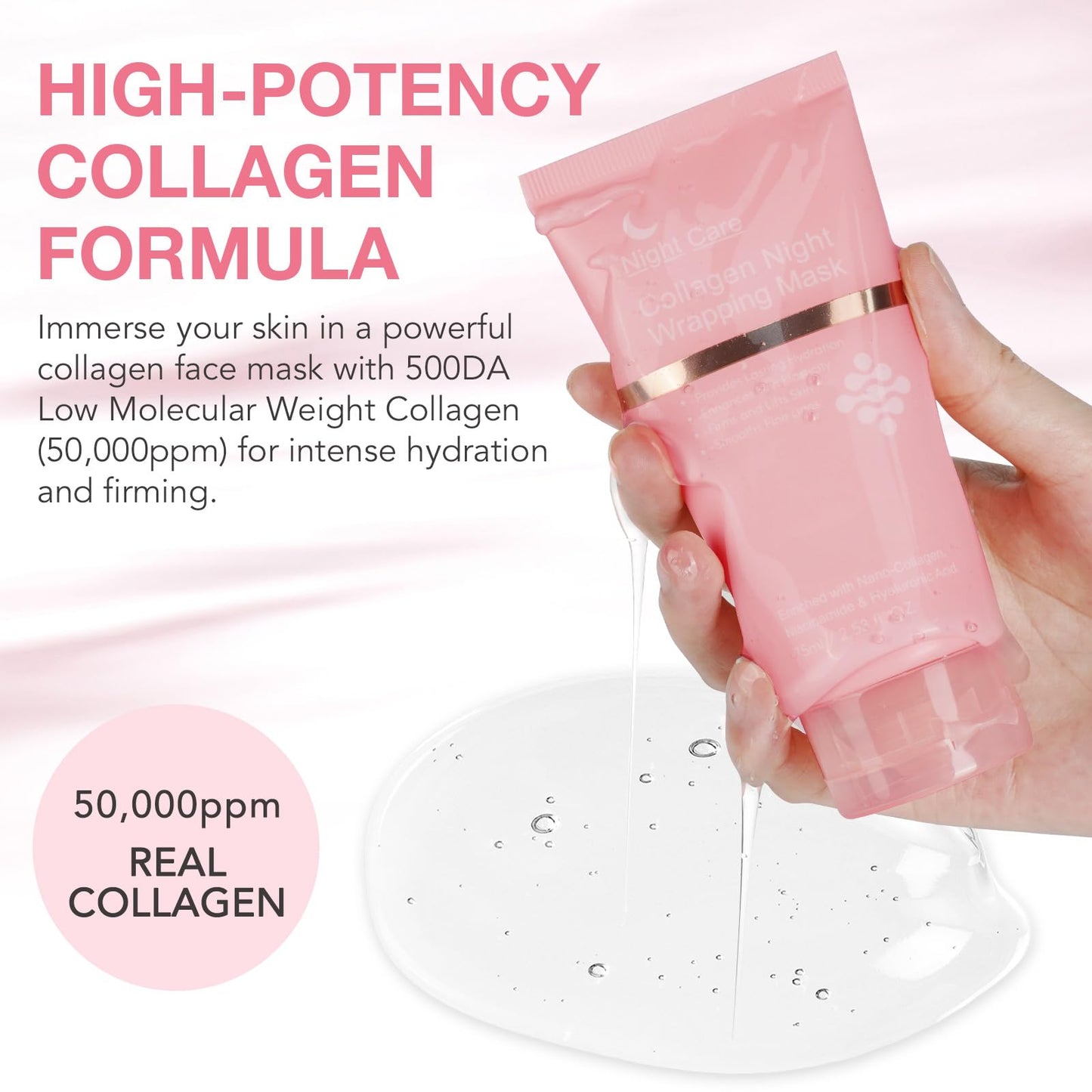 Collagen Overnight Wrapping Peel Off Facial Mask, Collagen Night Wrapping Mask, Hydrating Anti Wrinkle Lifting for All Skin Types, Firming&Elasticity Sleeping Mask (Brush Included)