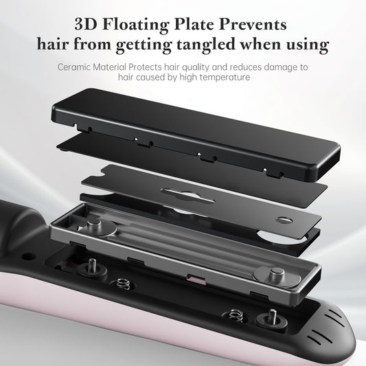 Mini Cordless Hair Straightener and Curler 2 in 1, Mini Portable Flat Iron Adjustable 350°F-420°F Travel Hair Straighteners LED Display/5000mAh Ceramic Flat Iron Hair Straightener for Women Men(Pink)