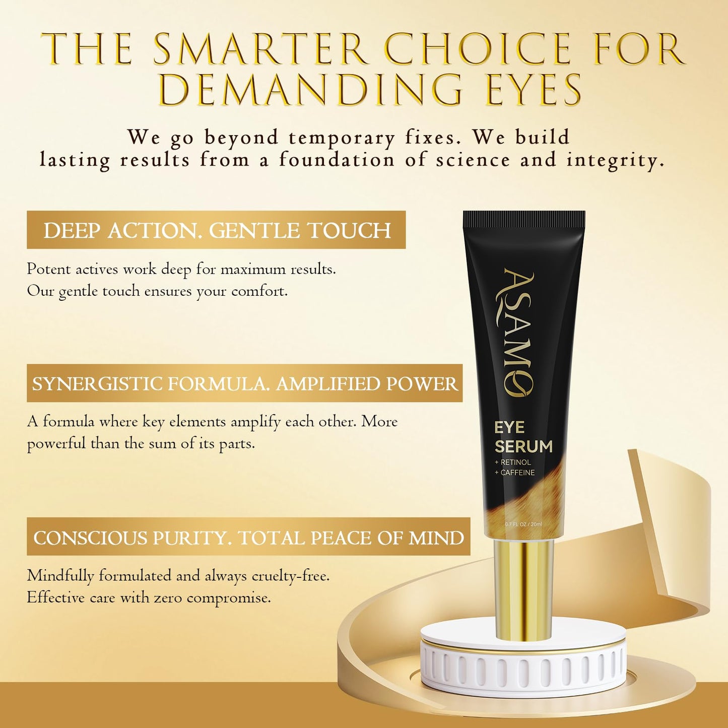 ASAMO Retinol&Caffeine eye serum, Fast Absorbing, Correction for Puffy Eye Bags Fine Lines Dark Circles Wrinkles, 48Hr Hydrating Under Eye Cream, 0.7fl.oz