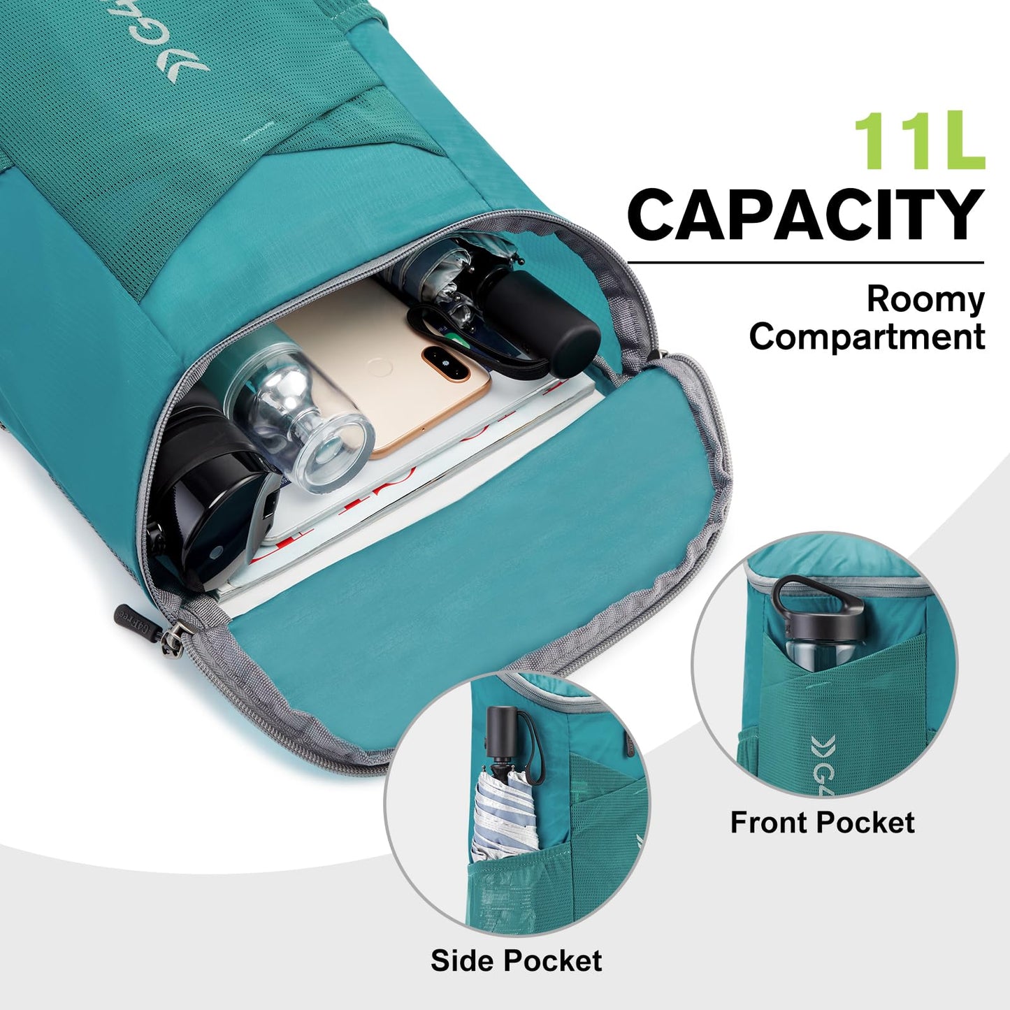 G4Free 11L Hiking Backpack Small Ultra light Packable Backpack Travel Bag for Women Men Casual Outdoor Camping Daypack (Teal Blue)