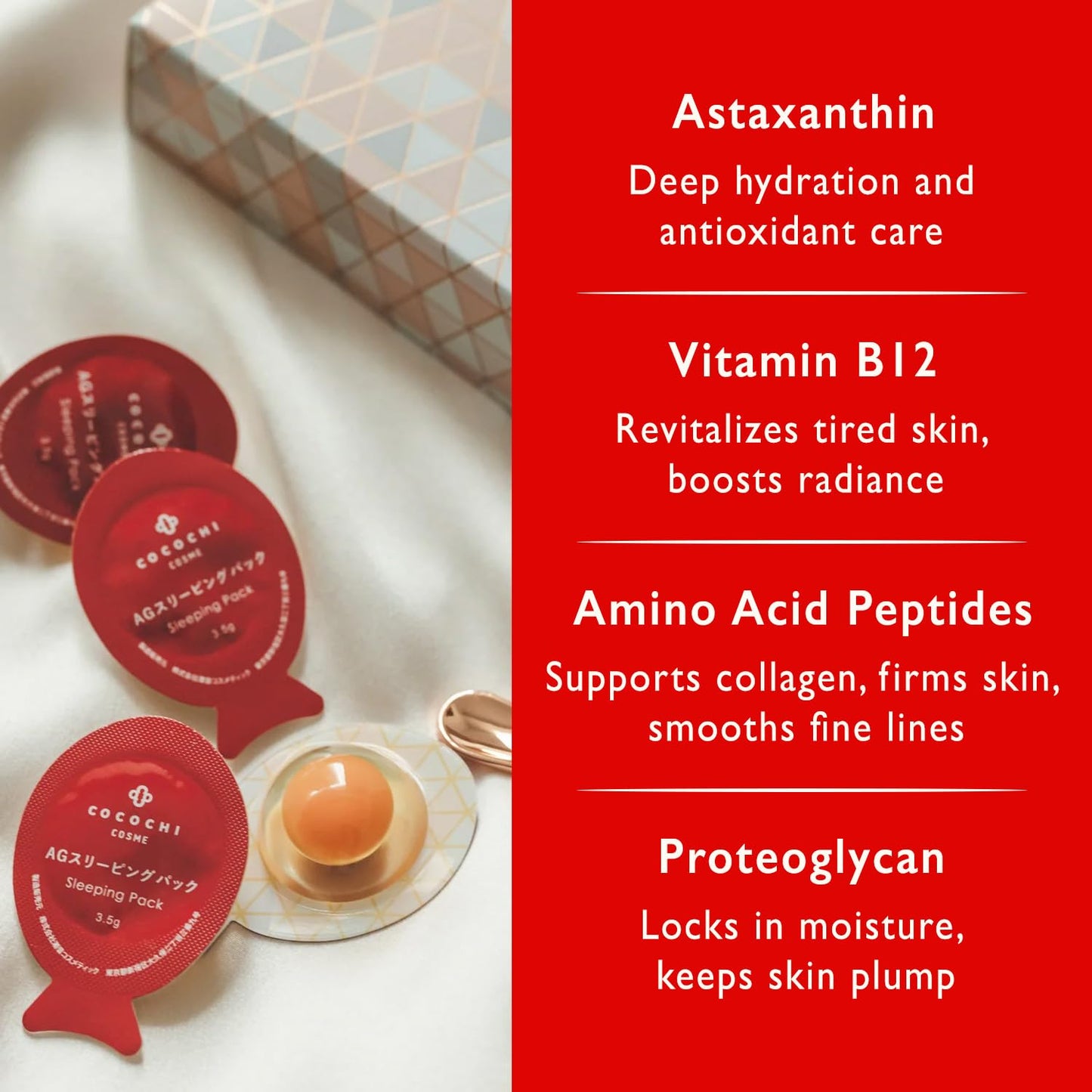 COCOCHI Cream Facial Masks for Women & Men, Mini Hyaluronic Acid Face Mask by Vitamin B12, Collagen Peptides, Overnight Face Mask & Anti Aging Face Masks Skincare for Sensitive Skin from Japan 5EA