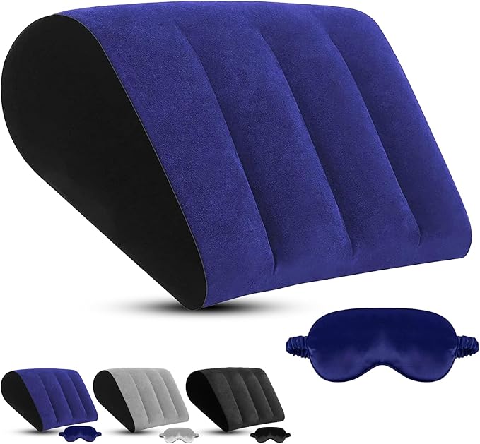 TheClover Inflatable Wedge Pillow for Sleeping - Leg Elevation, Use in Bed Back Support, Wedge Pillow for Sleep Apnea, Portable Travel Triangle Pillow, Camping, Fast Inflating Deflation (Blue)