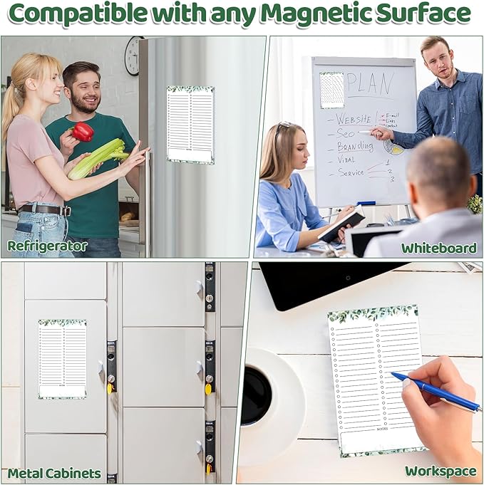 2 Pack Grocery List Magnet Pad for Fridge with Pen Holder, Totally 120 Sheets Magnetic Note Pad for Fridge Full Back Magnet Shopping List, To Do List, Memo Notepads, 4.5x7.5"(Green Leaf)