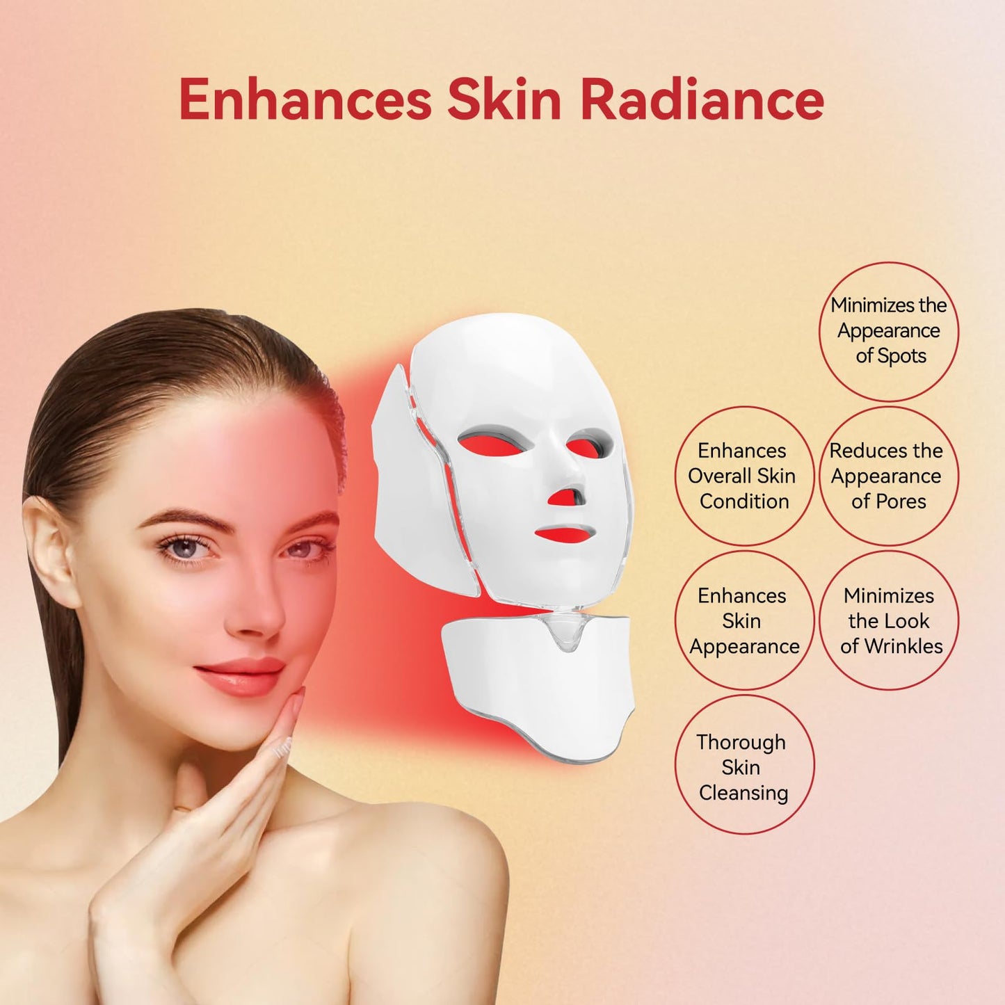 BeaRay LED Face Mask Light Therapy, 7 Colors for Skin Vitality, Home Beauty Device - Light Therapy for Face