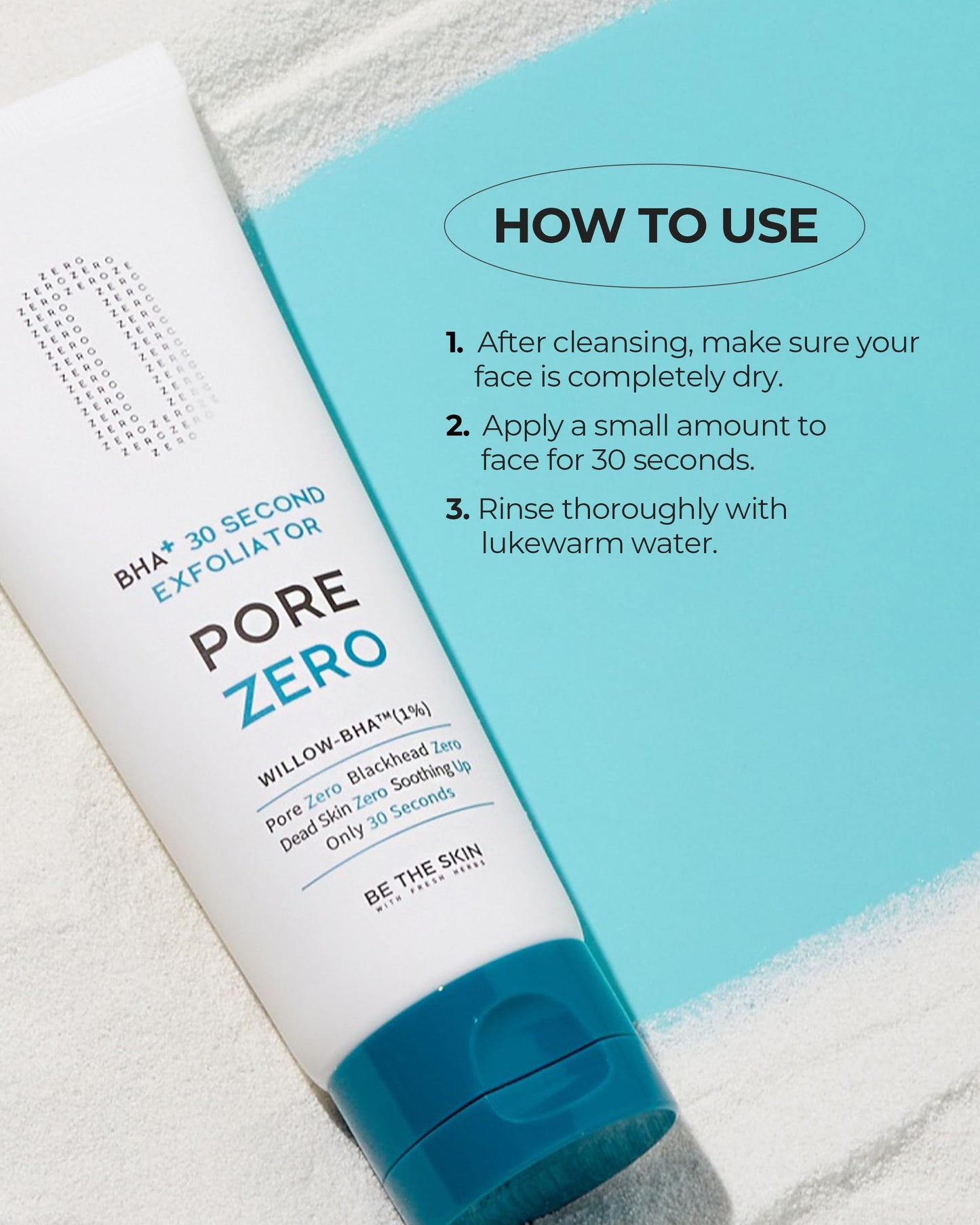 BE THE SKIN BHA+ Pore Zero 30 Second Exfoliator - Pore Erasing Face Peeling Gel with Salicylic Acid, Aloe Vera - Removes Dead Skin & Sebum - Glass Clear Skin, Korean Skincare, 3.38oz.