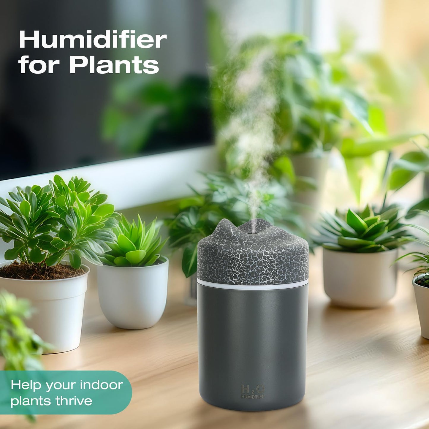 Portable Mini Humidifier, 300ml USB Personal Desktop Small Humidifier, Cool Mist Humidifiers for Bedroom Car Office Travel, Auto Shut-Off, 2 Mist Modes Quiet (Grey)