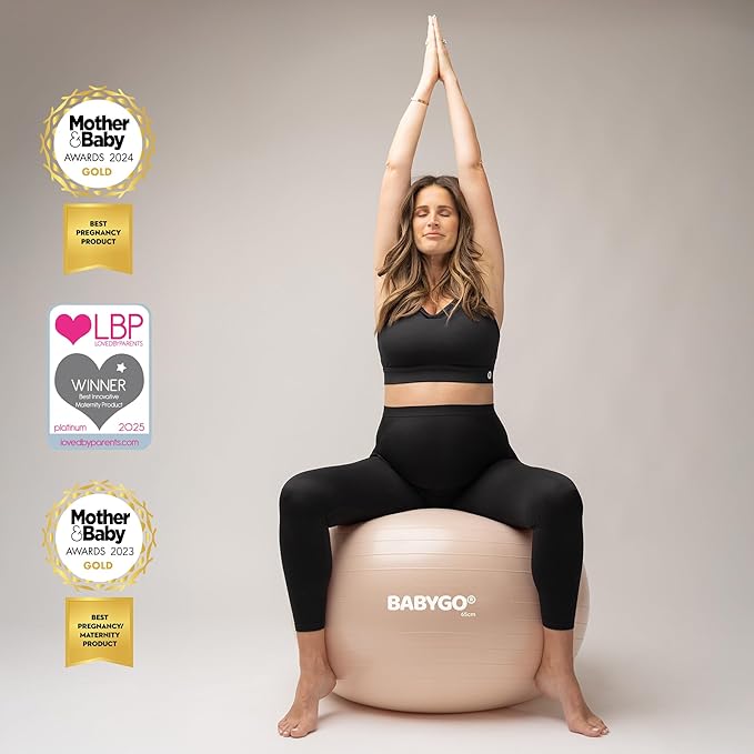 BABYGO Birthing Ball - Pregnancy Yoga Labor & Exercise Ball & Book Set Trimester Targeting, Maternity Physio, Birth & Recovery Plan Included Anti Burst Eco Friendly