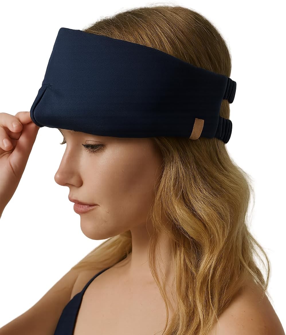 Lunya Weighted Silk Sleep Mask – Mulberry Silk Eye Cover with Cooling Glass Beads, Noise-Reducing Fit, Washable Fabric, and Travel Pouch – Sleeping Mask for Men and Women - Deep Blue - Small
