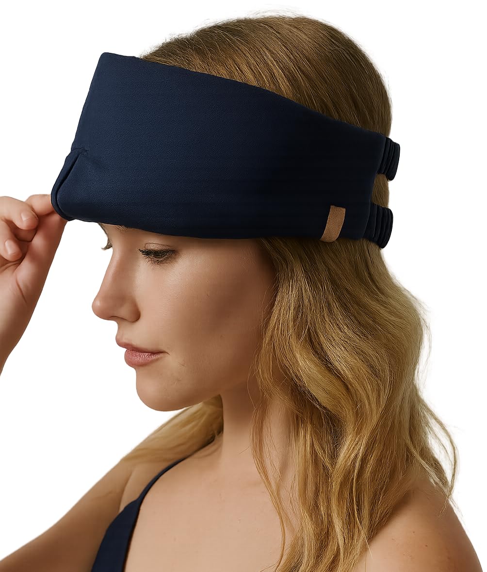 Lunya Weighted Silk Sleep Mask – Mulberry Silk Eye Cover with Cooling Glass Beads, Noise-Reducing Fit, Washable Fabric, and Travel Pouch – Sleeping Mask for Men and Women - Deep Blue - Small