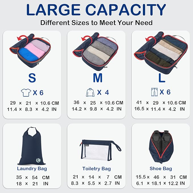 Cipway Compression Packing Cubes, Lightweight Travel Luggage Organizers with Shoe Bag, Toiletry Bag & Laundry Bag, Travel Essentials for Carry on Suitcase (8 Piece,Blue)