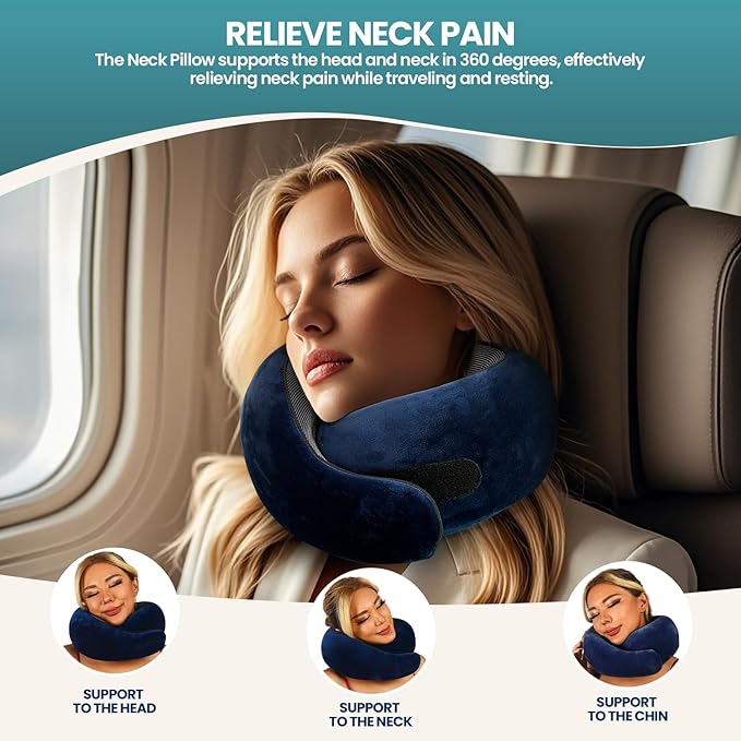 Travel Pillow uses Memory Foam to Support Neck Comfort, car Travel, Compact,Airplane Sleep Pillow Dark Blue