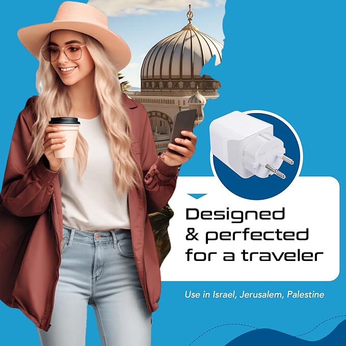 Ceptics Israel, Palestine Travel Adapter Plug with Dual USB - Usa Input - Type H - Ultra Compact - Perfect for Cell Phones, Laptop, Camera Chargers, iWatch, iPhone and More (CTU-14)