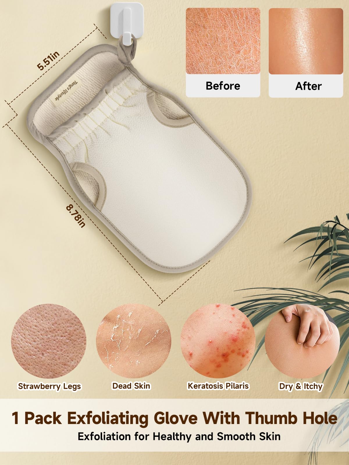 Aswdbbn Exfoliating Glove (Original) Machine Washable Newly Upgraded With Thumb Holes Korean Body Scrubber 100% Vegan Viscose Exfoliating Mitt for Dead Skin Removal, Keratosis Pilaris & Self-Tan Prep