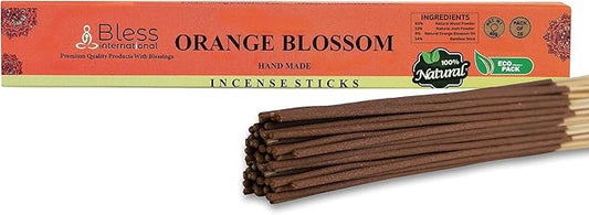 Bless-Orange-Blossom 100%-Natural-Handmade-Hand-Dipped-Incense-Sticks Organic-Chemicals-Charcoal-Free Purification-Relaxation-Positivity-Yoga-Meditation Best-Woods-Scent (25 Sticks (1.4 OZ))