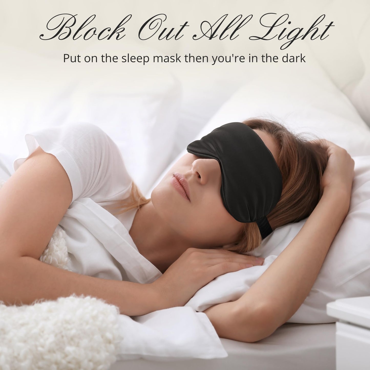 BOKOR Silk Sleep Mask, Eye Mask for Sleep, Mulberry Silk Luxury Eye Cover, Light-Blocking, Skin-Friendly & Lightweight, Reduces Puffy Eyes - with Travel Bag & Gift Package - Black