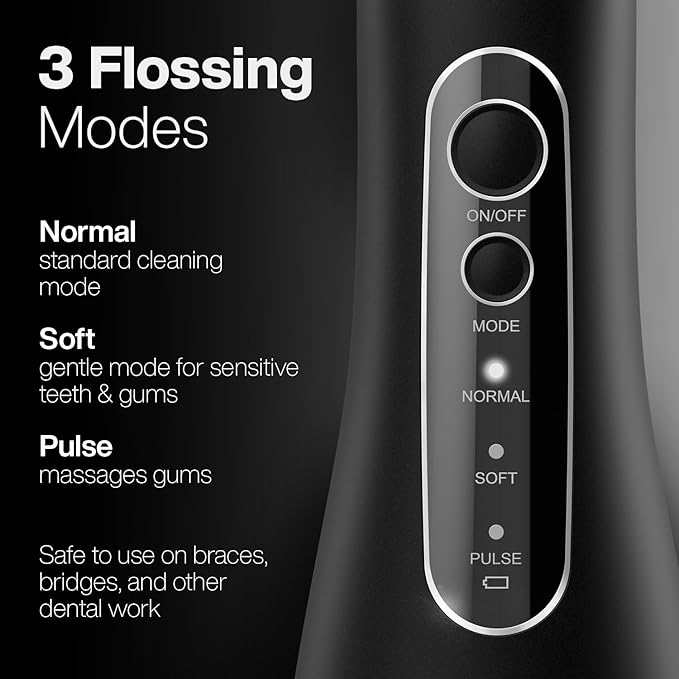 AquaSonic Aqua Flosser PRO - Rechargeable Cordless Water Flosser for Teeth, Gums & Tongue - Modern Design, 300ml Large Tank, 6 Jet Tips with Deluxe Tongue Nozzle, 3 Modes, Waterproof Black