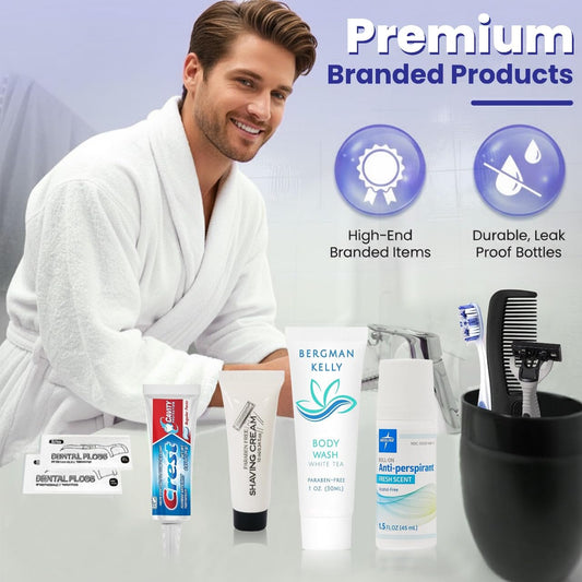 Trektote Travel Toiletry Kit For Men And Women – 10 Piece Set of Travel Size Toiletries, TSA Compliant, Includes Body Wash, Deodorant, Shaving Cream And Razor, Oral Care, Reusable Toiletry Bag & More