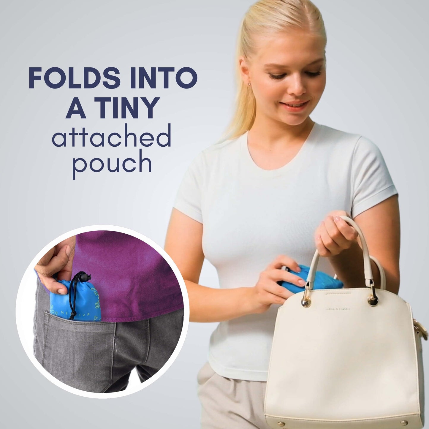 Nereiva 4 Pack Foldable Grocery Bags into Tiny Pouch - Large Capacity Multi-Color, Great for Travel, Durable, Washable Packable Shopping Bag, Comes with a carry pouch, Lightweight