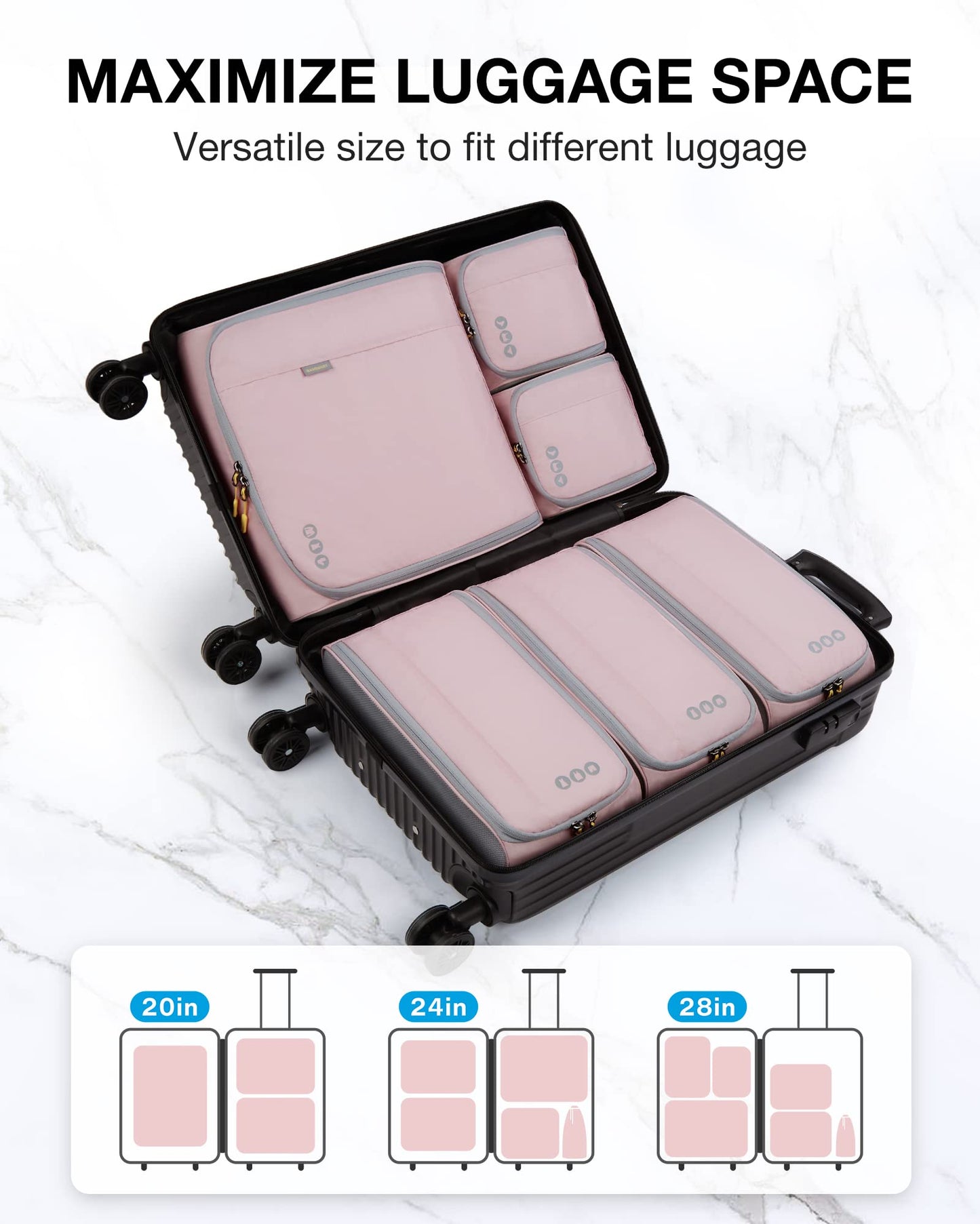 BAGSMART Keep Shape Packing Cubes for Travel, 6 Set Travel Cubes for Packing, Lightweight Suitcase Organizer Bags Set for Travel Essentials