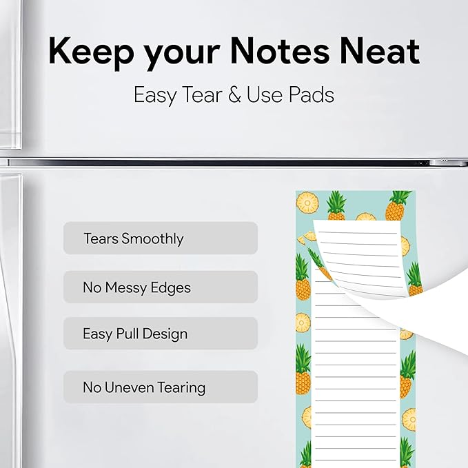 8 Large Magnetic Notepads – Big Notepads for Grocery List, Shopping List, To-Do List, Reminders -Strong Magnetic Back- Memo Pads with Realistic Fruit Designs | 60 Sheets per Pad 9 x 3.5 inch (8 Pack)