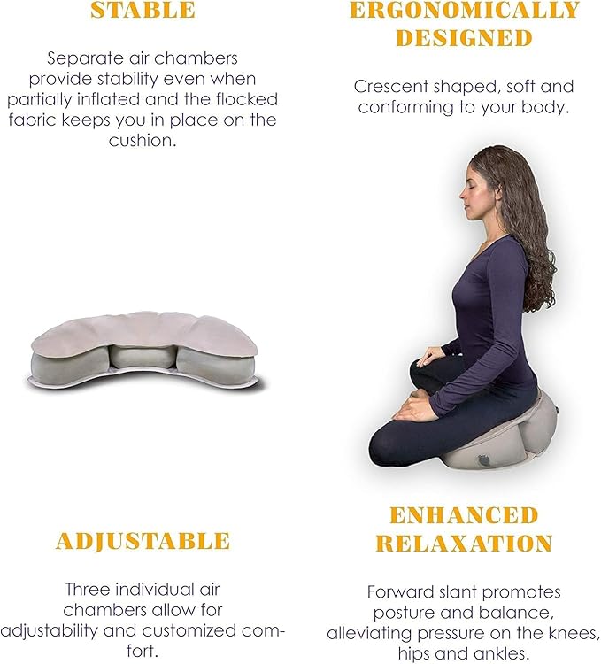 Air Meditator Inflatable Meditation Cushion and Travel Pillow – Meditate on Air in Total Comfort with Adjustable Three-Chamber Design for Enhanced Posture and Portability, Black