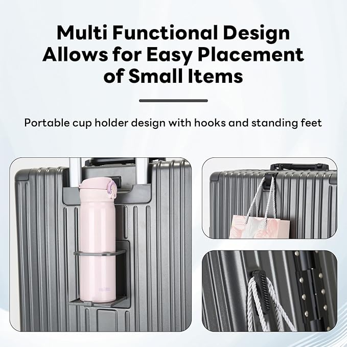 22 inch carry on luggage Durable Suitcase with Cup Phone Holder USB Port Aluminium Frame Carry on Luggage with 8 Double Spinner Wheels TSA Lock Suitcase with Cup Holder Carry On Luggage with USB Port