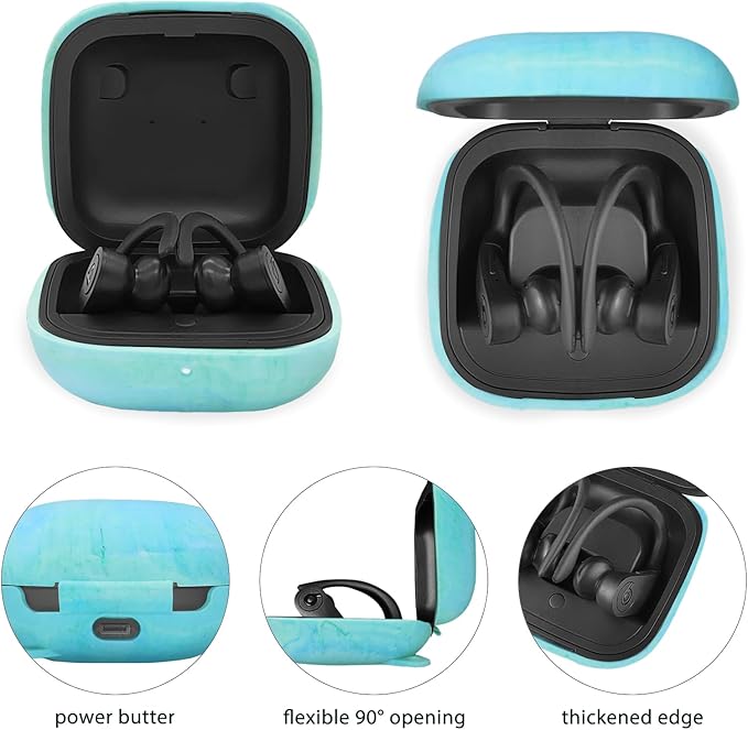 Compatible with Powerbeats Pro, Soft Silicone Case with Gold Heart Pattern for Powerbeats Pro Case with Cute Butterfly Keychain for Girls Women (Camouflage Blue)