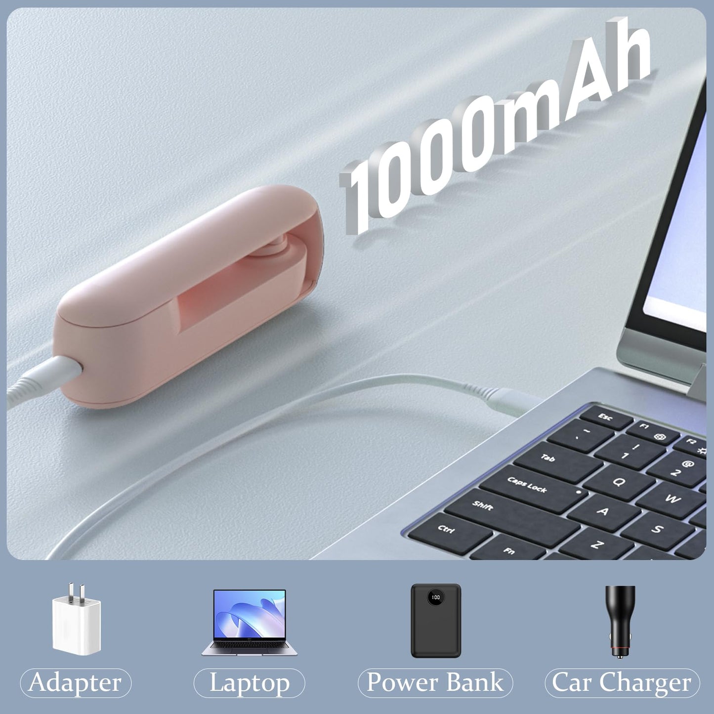 Portable Handheld Fan, 2 IN 1 Mini Hand Fan, Battery Operated [8-15 Working Hours], USB Rechargeable Personal Foldable Fan for Indoor, Small Pocket Fans Travel Essentials for Outdoor (Pink)