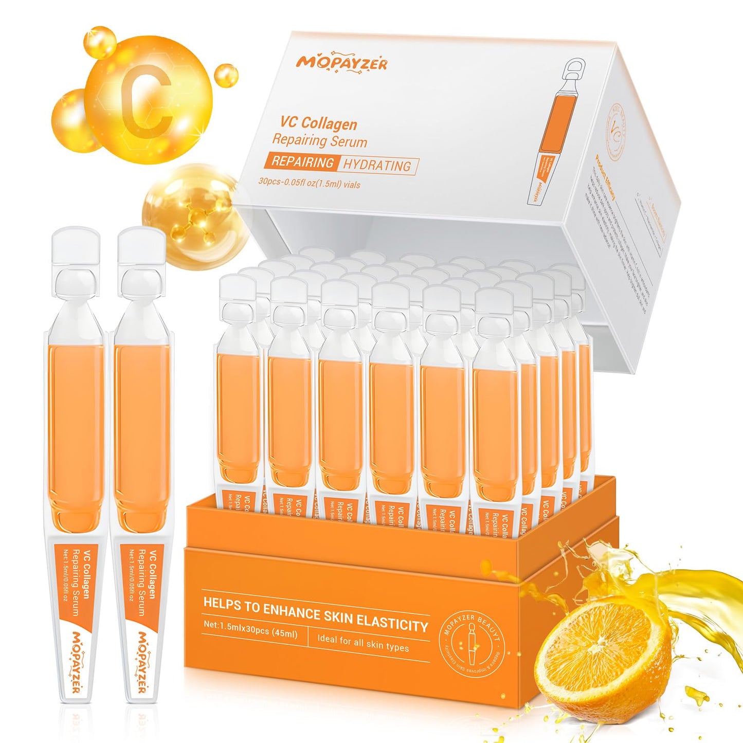 Vitamin C Serum with Niacinamide, 30 Pcs Vitamin C Collagen Serum for Face, Anti Aging Face Serums for Fine Lines, Spots & Wrinkles, Intense Hydration, Boosts Collagen Daily Skin Care Ampoule Essence