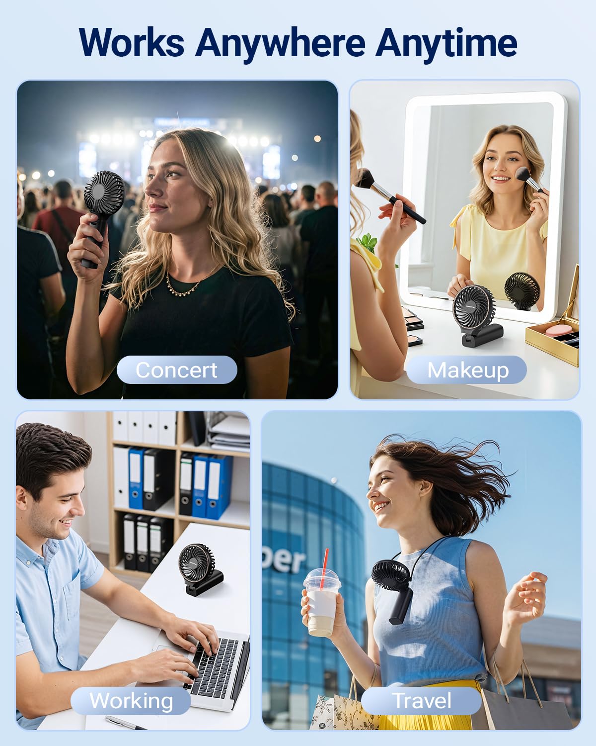 SWEETFULL Handheld Portable Fan, 5000mAh Rechargeable Battery, 6 Speed Wind, LED Digital Display, Foldable Electric Personal Mini Travel Fan with Backup Power, Summer Essentials Gifts for Women Girl