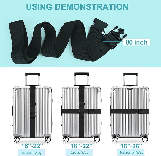 4Pcs Luggage Straps for Suitcase Travel Accessories TSA Approved, 80In Long Belts to Keep Your Suitcase Secure, Adjustable Bag Straps with Quick-Release Buckle for Travel Bag Closure, Green