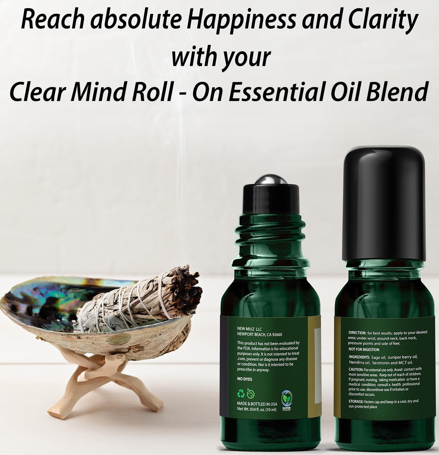 Stress Relief Roll On Essential Oil Sage Juniper Berry Spiritual Energy Clearing Protection Destress Smokeless Smudging Calm Aromatherapy Gifts Women