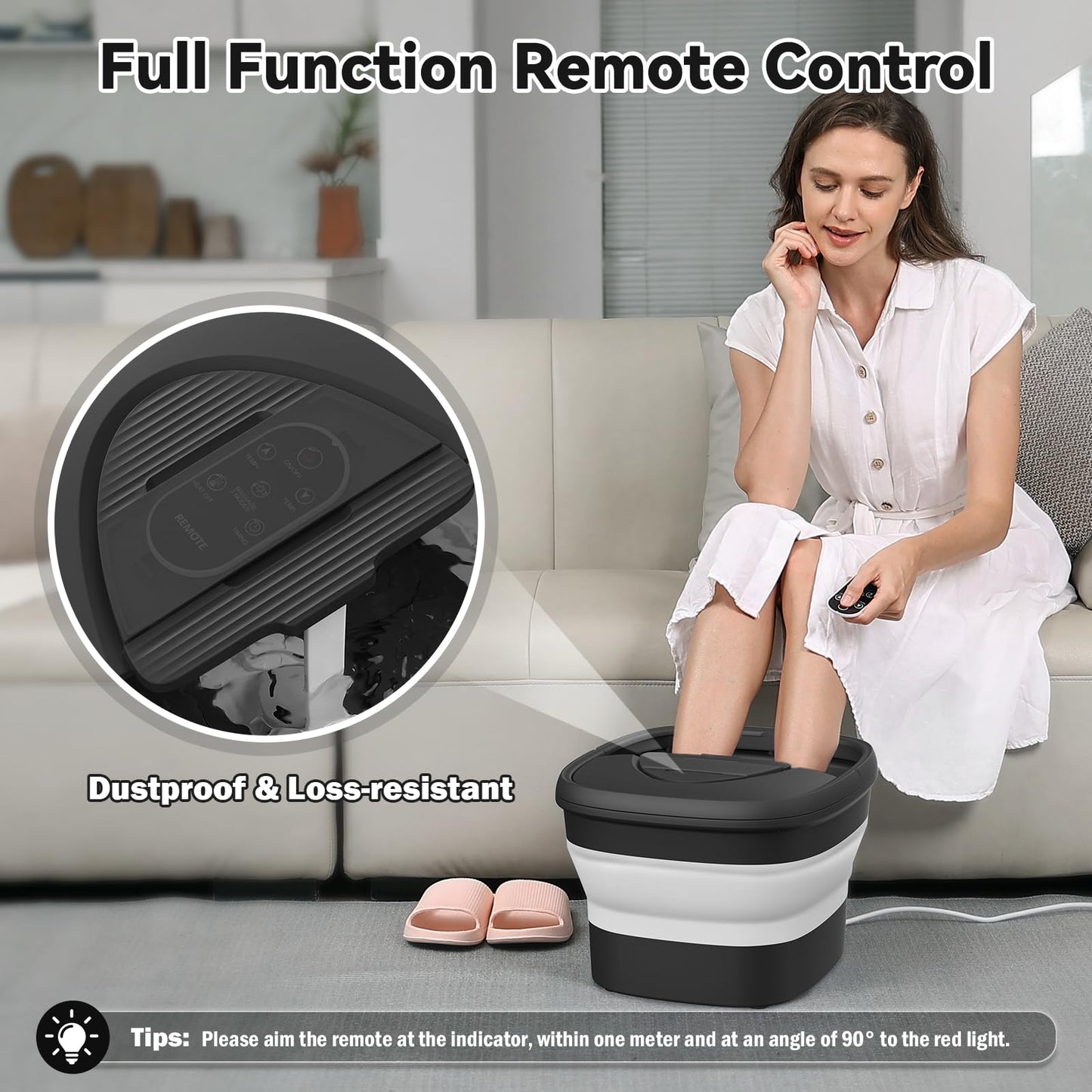 Collapsible Foot Spa with Heat and Remote, Heated Foot Bath Massager with Timer, and 24 Motorized Shiatsu Massage Balls, Foot Soaking Tub Supports Hot/Cold Water Soaking