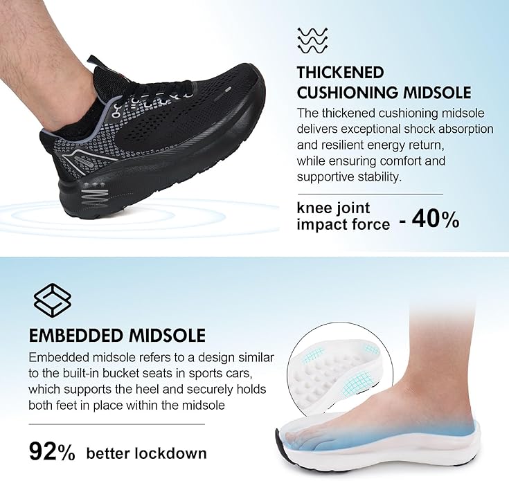 JACKSHIBO Wide Toe Box Shoes for Men Arch Support Shoes Wide Width Sneakers for Running Walking Athletic Tennis Orthopedic Plantar Fasciitis Workout with Thick Cushioned Zero Drop Sole