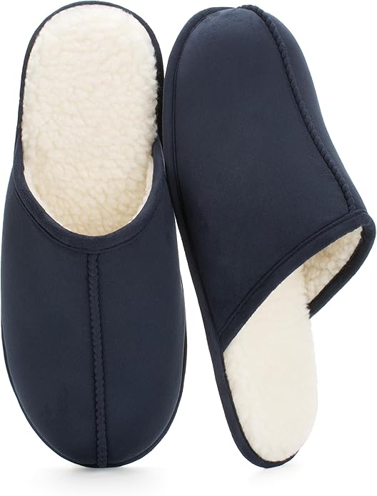 Men's Scuff Slippers with Memory Foam, Faux Suede Open Back House Slip-ons, Non-slip Indoor/Outdoor Soles, Unique Gifts, Sizes 8-15