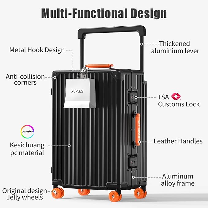 Aluminium Frame Checked- In Luggage with Smooth Jelly Wheels, Hardside Zipperless Rolling Suitcase with TSA Lock (Black, 28-Inch)